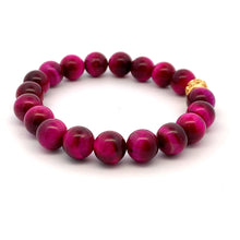 Load image into Gallery viewer, 18K Gold Money Coin Ball Lucky Charm Bracelet Gemstones Pink Tiger's Eye - Rafant