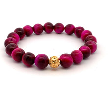 Load image into Gallery viewer, 18K Gold Money Coin Ball Lucky Charm Bracelet Gemstones Pink Tiger's Eye - Rafant