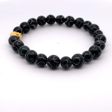 Load image into Gallery viewer, 24K Gold Money Bag Lucky Charm Bracelet Gemstones Natural Black Carved Jade 7-8mm - Rafant
