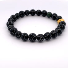 Load image into Gallery viewer, 24K Gold Money Bag Lucky Charm Bracelet Gemstones Natural Black Carved Jade 7-8mm - Rafant