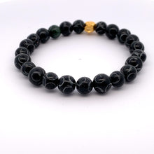 Load image into Gallery viewer, 24K Gold Money Bag Lucky Charm Bracelet Gemstones Natural Black Carved Jade 7-8mm - Rafant