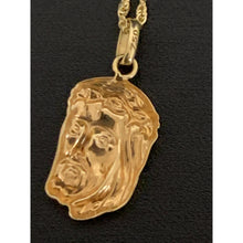 Load image into Gallery viewer, 18K Saudi Gold Necklace Rope Chain 17.75" with Jesus Christ Face Pendant - Rafant