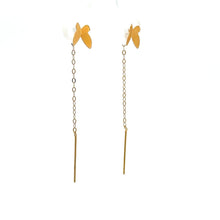 Load image into Gallery viewer, 18K Gold Earrings Butterfly Threader Very Tiny 0.24 grams - Rafant