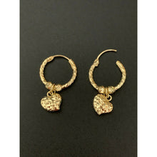 Load image into Gallery viewer, 18K Saudi Gold Hoops with Heart Charm Earrings - Rafant