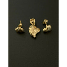 Load image into Gallery viewer, 18K Saudi Gold Stud Heart Earrings Puffed Heart Pendant Set - Rafant
