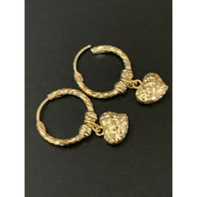 Load image into Gallery viewer, 18K Saudi Gold Hoops with Heart Charm Earrings - Rafant