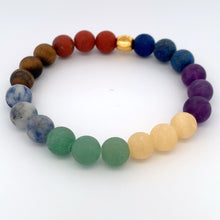 Load image into Gallery viewer, 24K Gold Money Bag Lucky Charm Bracelet Gemstones Natural Multicolor Chakra Matte 8mm - Rafant