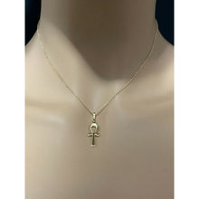 Load image into Gallery viewer, 18K Saudi Gold Necklace Chain 15.50" w/ Cross Ankh Pendant 1.98 grams - Rafant
