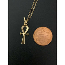 Load image into Gallery viewer, 18K Saudi Gold Necklace Chain 15.50" w/ Cross Ankh Pendant 1.98 grams - Rafant