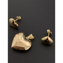 Load image into Gallery viewer, 18K Gold Pendant Puffed Heart Pendant Earrings Set 6.25 grams - Rafant