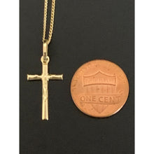 Load image into Gallery viewer, 18K Saudi Gold Necklace Chain Curb 17.75" with Cross Pendant 1.36 grams - Rafant