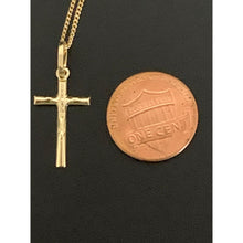Load image into Gallery viewer, 18K Saudi Gold Necklace Curb Chain 17.50" with Cross Pendant - Rafant