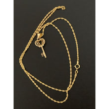 Load image into Gallery viewer, 18K Gold Necklace Chain 17.75" Rope with Key Crown 21 Pendant - Rafant