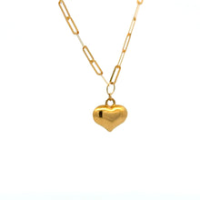 Load image into Gallery viewer, 18K Gold Necklace Chain Paperclip 16 inches plus 1.5" Pendant Heart Puffed - Rafant