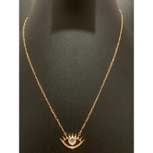 Load image into Gallery viewer, 18K Gold Necklace Chain Evil Eye Cubic Zirconia 16 inches Rose Gold 1.83 grams - Rafant