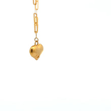 Load image into Gallery viewer, 18K Gold Necklace Chain Paperclip 16 inches plus 1.5" Pendant Heart Puffed - Rafant