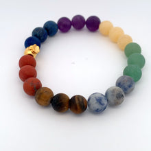 Load image into Gallery viewer, 24K Gold Money Bag Lucky Charm Bracelet Gemstones Natural Multicolor Chakra Matte 8mm - Rafant
