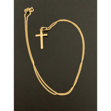 Load image into Gallery viewer, 18K Saudi Gold Necklace Curb Chain 17.50" with Cross Pendant - Rafant