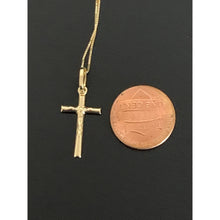 Load image into Gallery viewer, 18K Saudi Gold Necklace Box Chain 17.75" with Cross Pendant 1.41 grams - Rafant