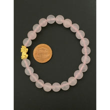 Load image into Gallery viewer, 24K Gold Piyao Pixiu Lucky Charm Bracelet Rose Quartz Gemstones - Rafant