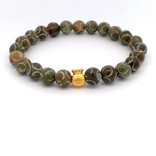 Load image into Gallery viewer, 24K Gold Money Bag Lucky Charm Bracelet Gemstones Brown Multicolor Carved Jade 7.5-8mm - Rafant