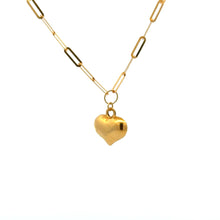 Load image into Gallery viewer, 18K Gold Necklace Chain Paperclip 16 inches plus 1.5" Pendant Heart Puffed - Rafant