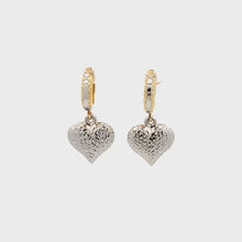 Load and play video in Gallery viewer, 18K Gold Earrings Puffed Heart Dangle White Yellow Gold