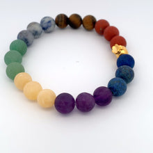 Load image into Gallery viewer, 24K Gold Money Bag Lucky Charm Bracelet Gemstones Natural Multicolor Chakra Matte 8mm - Rafant
