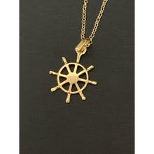 Load image into Gallery viewer, 18K Saudi Gold Necklace Rolo Chain 17.50" w/ Anchor Wheel Pendant - Rafant