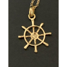 Load image into Gallery viewer, 18K Saudi Gold Necklace Rolo Chain 17.50" w/ Anchor Wheel Pendant - Rafant