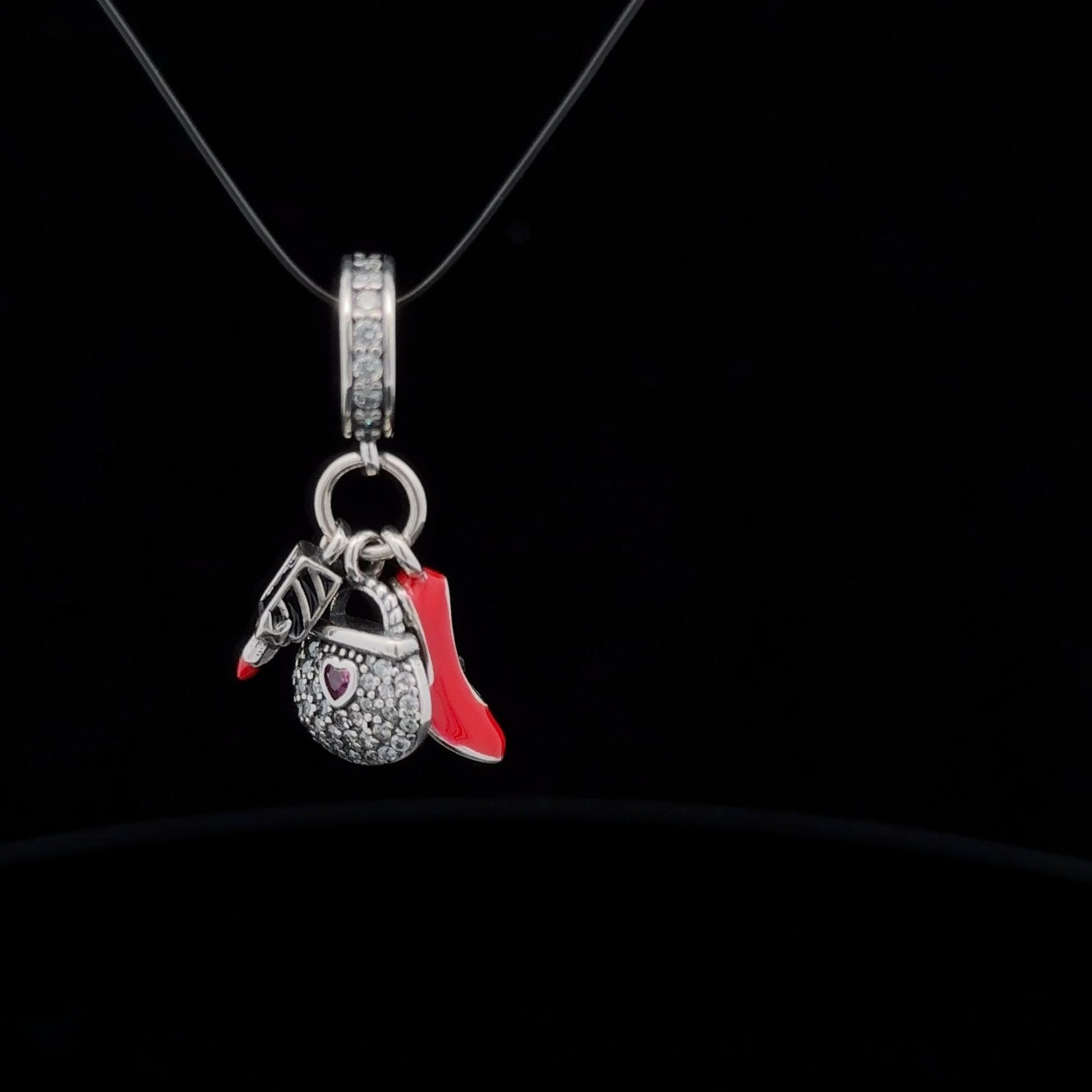 925 Sterling Silver Charm Bead Bag Shoes Lipstick Red For Charm Bracelet Necklace - Rafant