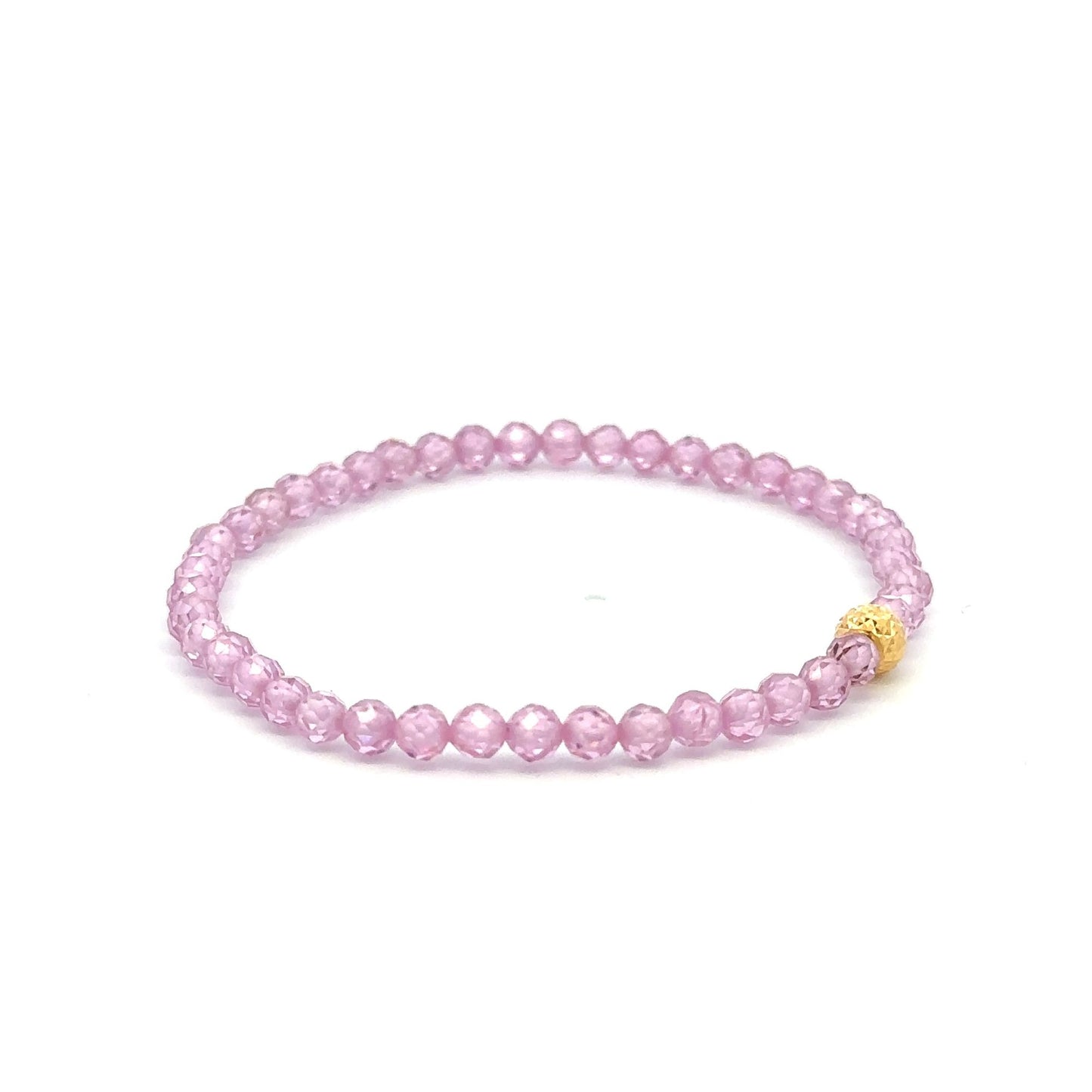 18K Gold Bead Stretchable Bracelet Pink Faceted Zircon Gemstones - Rafant