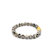 Load image into Gallery viewer, 24K Gold Piyao Pixiu Lucky Charm Bracelet Natural Gemstones Dalmatian Jasper 6mm - Rafant
