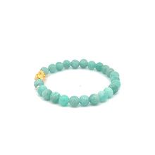 Load image into Gallery viewer, 18K Gold Dragon Pixiu Piyao Lucky Charm Beads Bracelet Gemstones Amazonite Peru 6mm - Rafant
