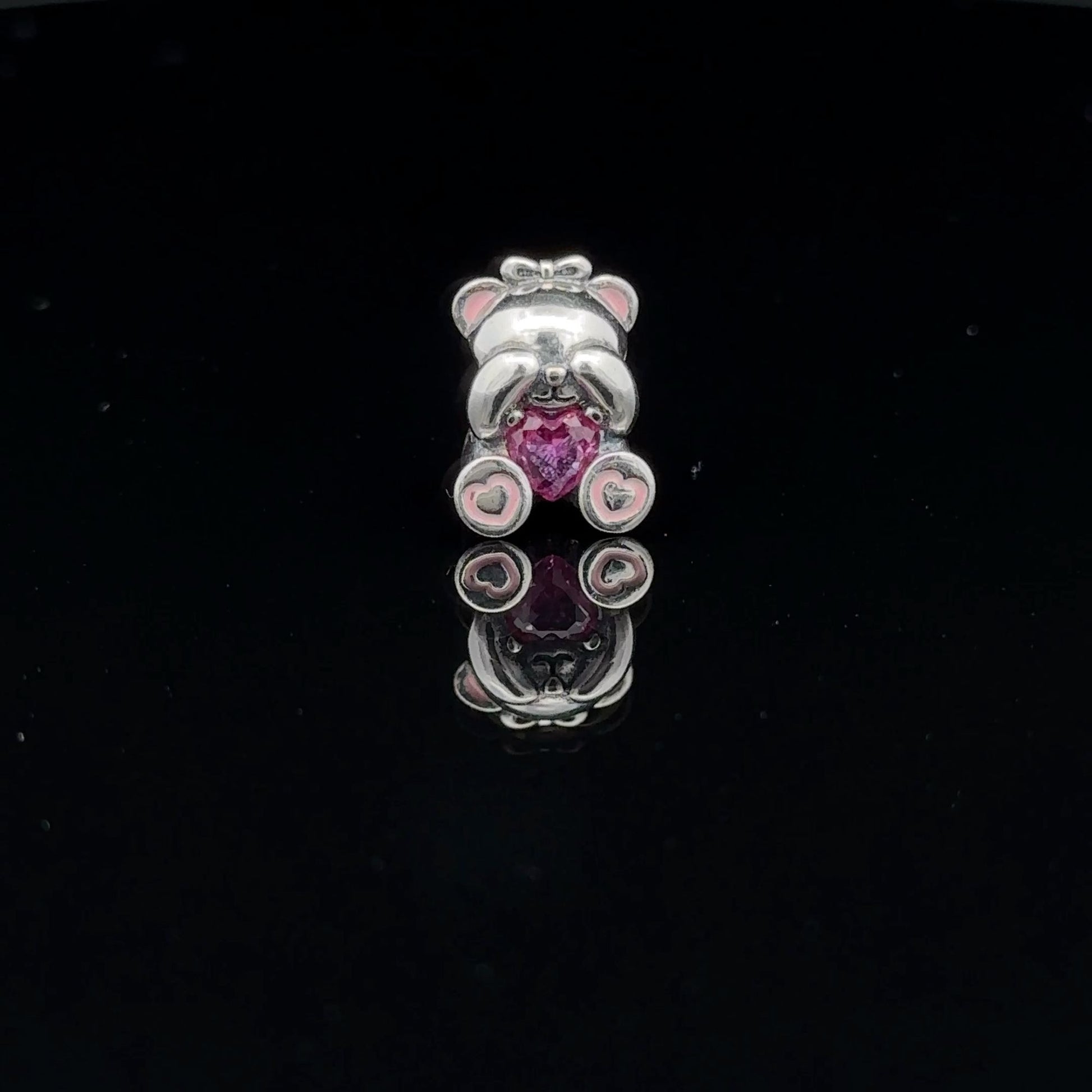 925 Sterling Silver Charm Bead Pink Heart Bear For Charm Bracelet Necklace - Rafant
