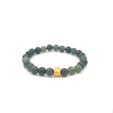 Load image into Gallery viewer, 24K Yellow Gold Money Bag Lucky Bracelet Moss Agate Gemstones 6mm - Rafant
