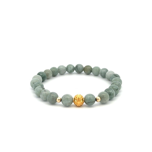 18K Gold Money Ball Lucky Charm Beads Bracelet Gemstones Burmese Jade 6mm - Rafant