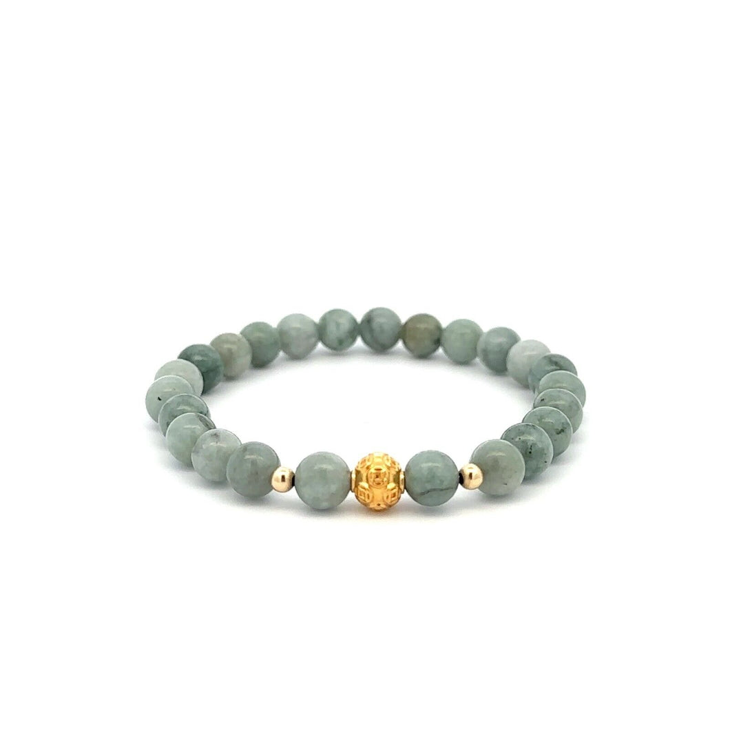 18K Gold Money Ball Lucky Charm Beads Bracelet Gemstones Burmese Jade 6mm - Rafant