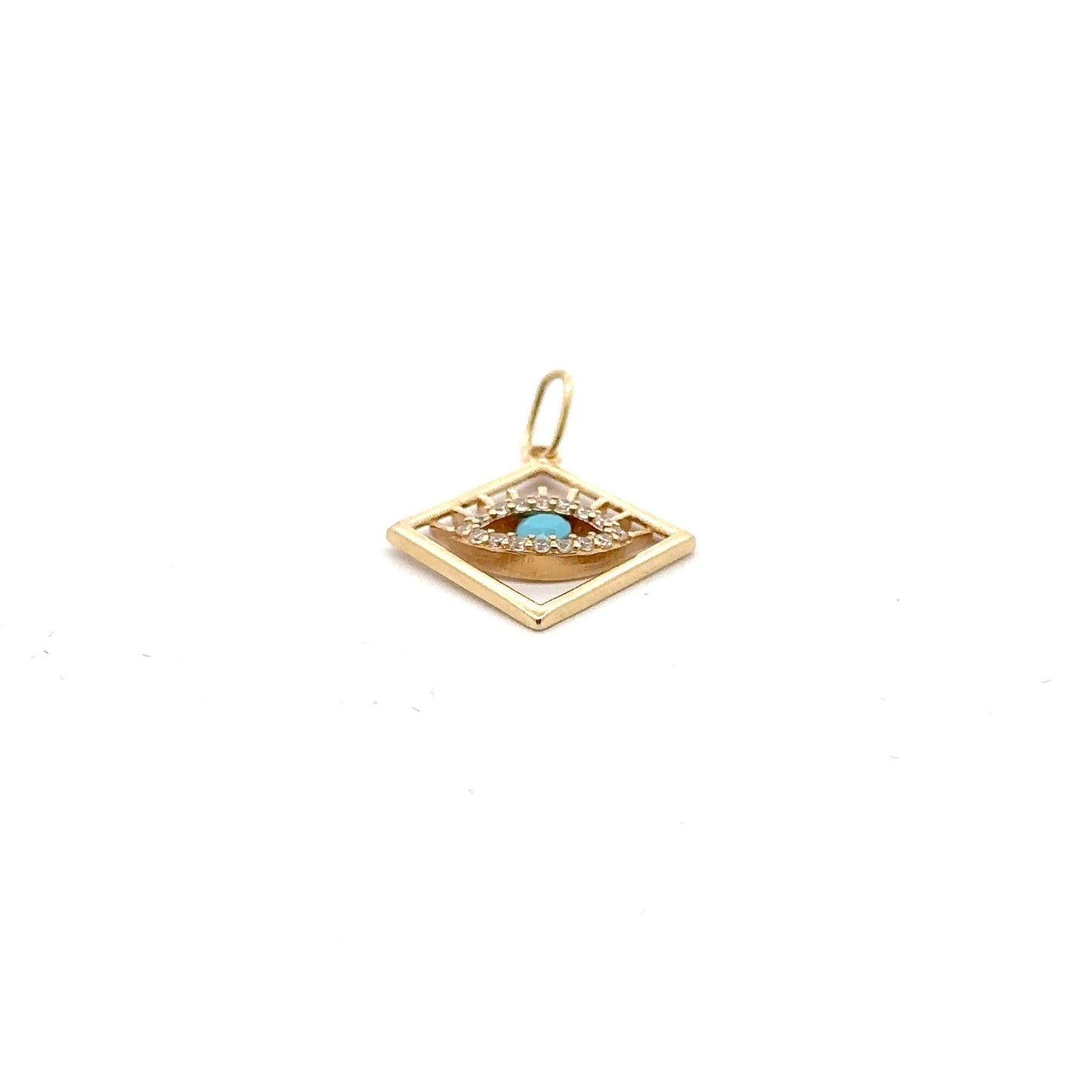18K Gold Pendant Evil Eye Cubic Zirconia Blue Glass 1.30grams - Rafant