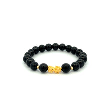 Load image into Gallery viewer, 18K Gold Dragon Pixiu Piyao Lucky Bracelet Beads Gemstone Black Tourmaline 8mm - Rafant
