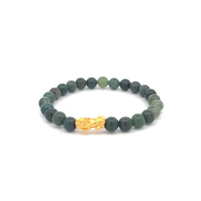 Load image into Gallery viewer, 24K Gold Piyao Pixiu Lucky Charm Bracelet Gemstones Moss Agate 6mm - Rafant
