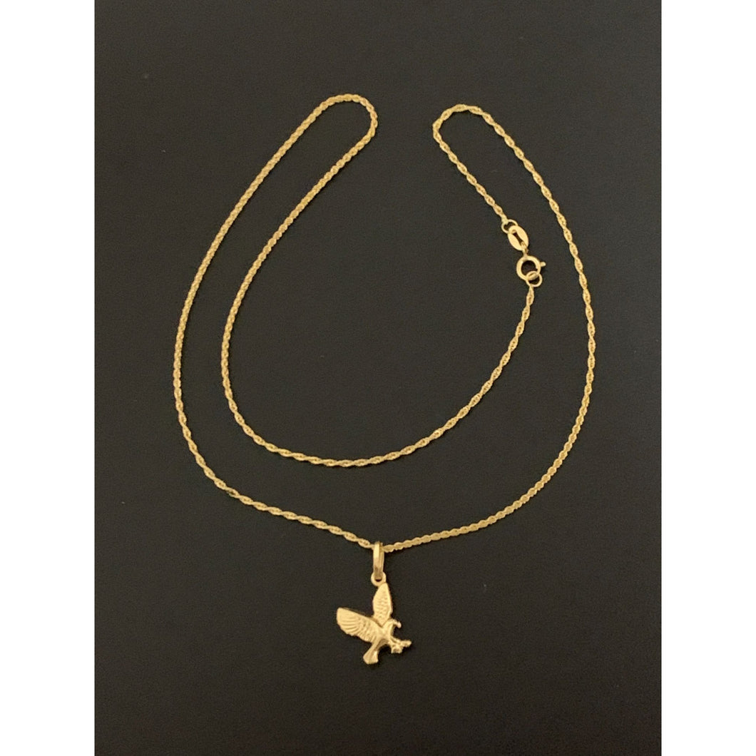 18K Gold Necklace Chain 18 inches Twisted Eagle Bird Pendant 1.72 grams - Rafant