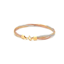 Load image into Gallery viewer, 18K Gold Bracelet Tricolor Soft Mesh Flexible Bangle 6.25 inches 1.8 grams - Rafant
