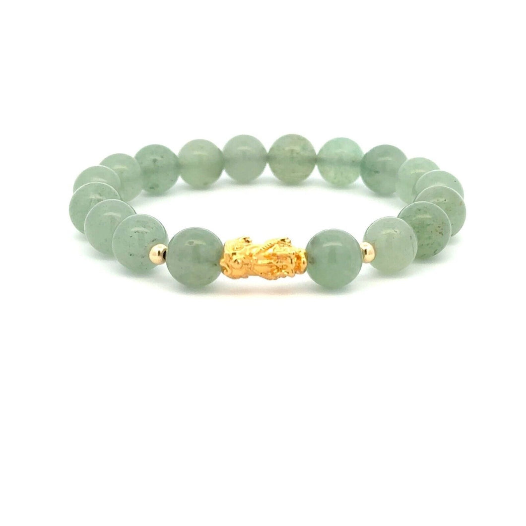 18K Gold Dragon Pixiu Piyao Lucky Charm  Beads Bracelet Gemstones Aventurine 8mm - Rafant