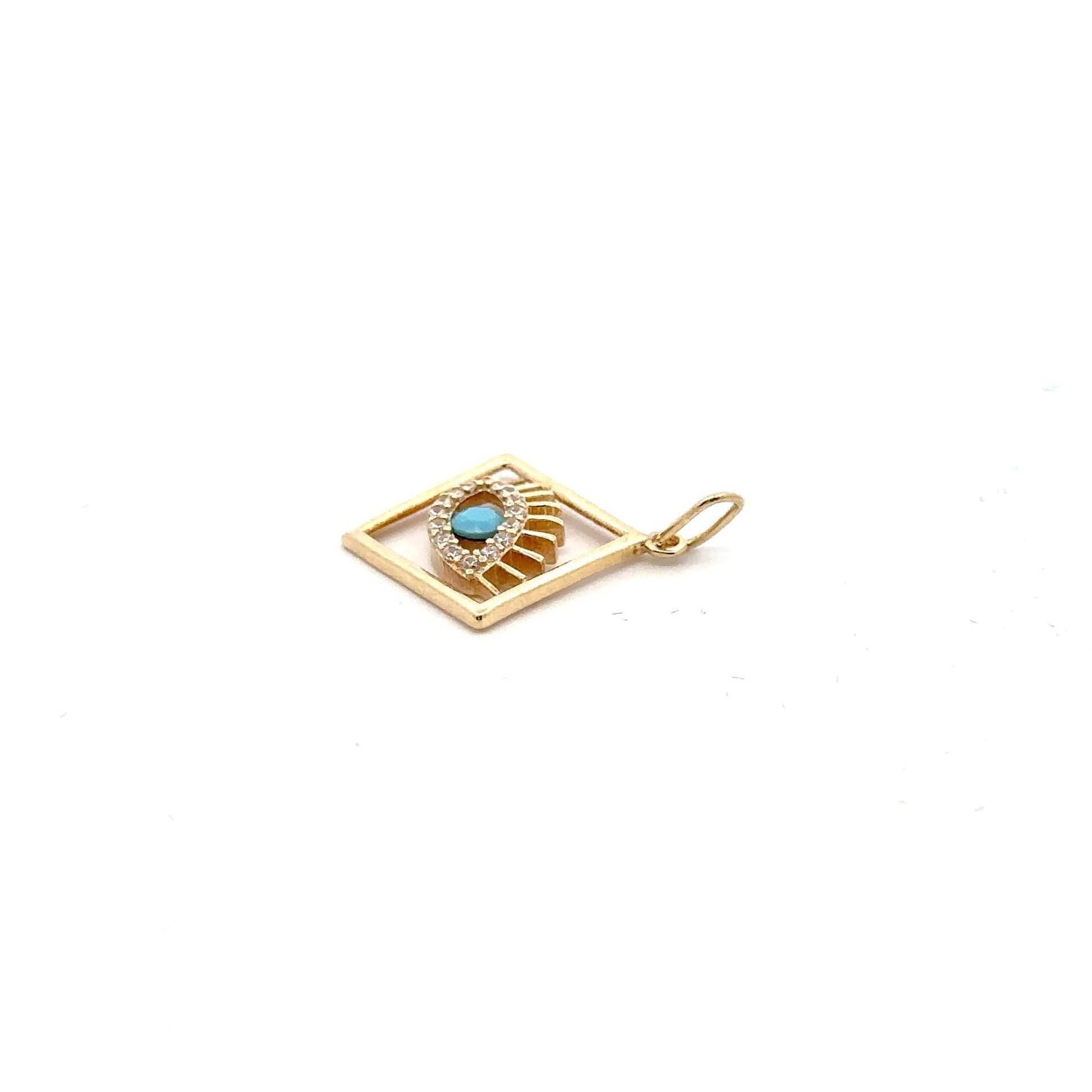 18K Gold Pendant Evil Eye Cubic Zirconia Blue Glass 1.30grams - Rafant