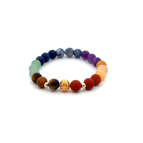 18K Gold Money Ball Lucky Charm Beads Bracelet Gemstones Matte Chakra 6mm - Rafant