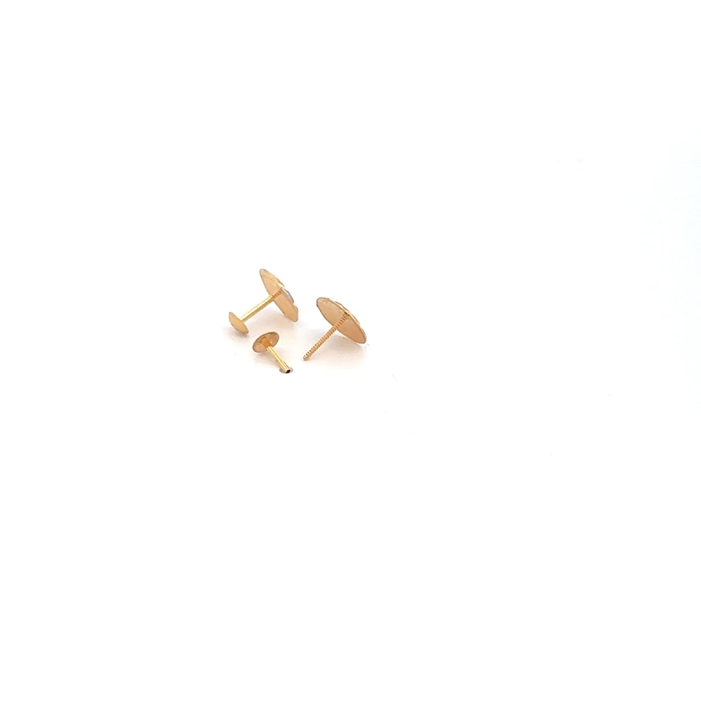 18K Gold Earrings Screw Type Two Tone Circle Round - Rafant