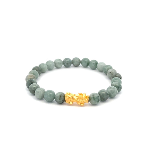 24K Gold Piyao Pixiu Lucky Charm Bracelet Gemstones Burmese Jade 6mm - Rafant