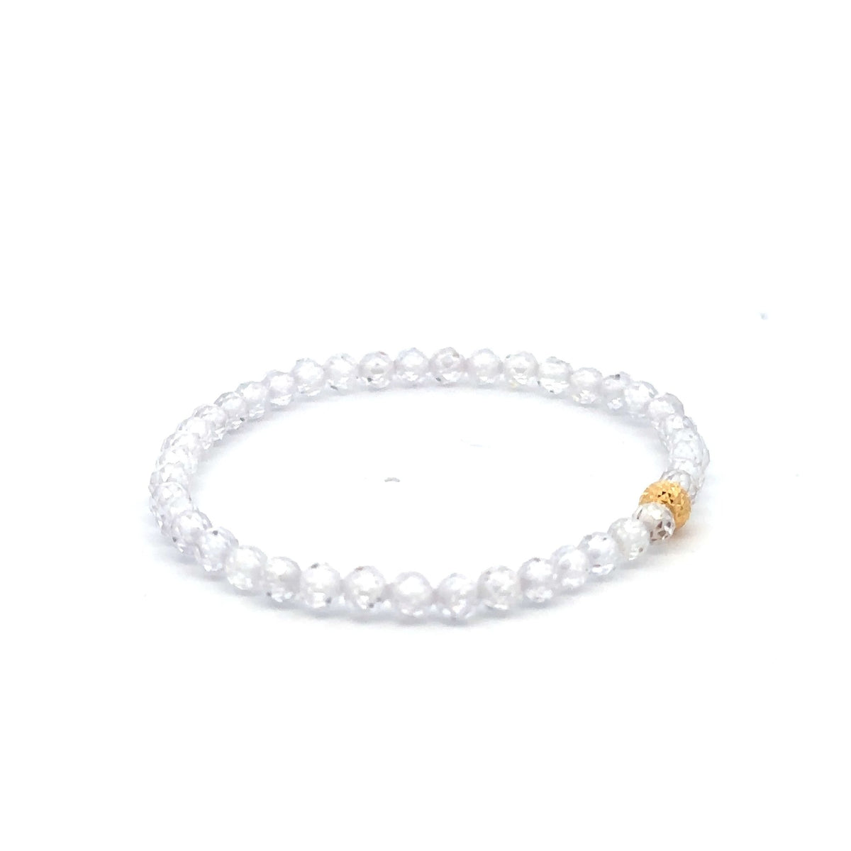 18K Gold Bead Stretchable Bracelet Clear Faceted Zircon Gemstones - Rafant