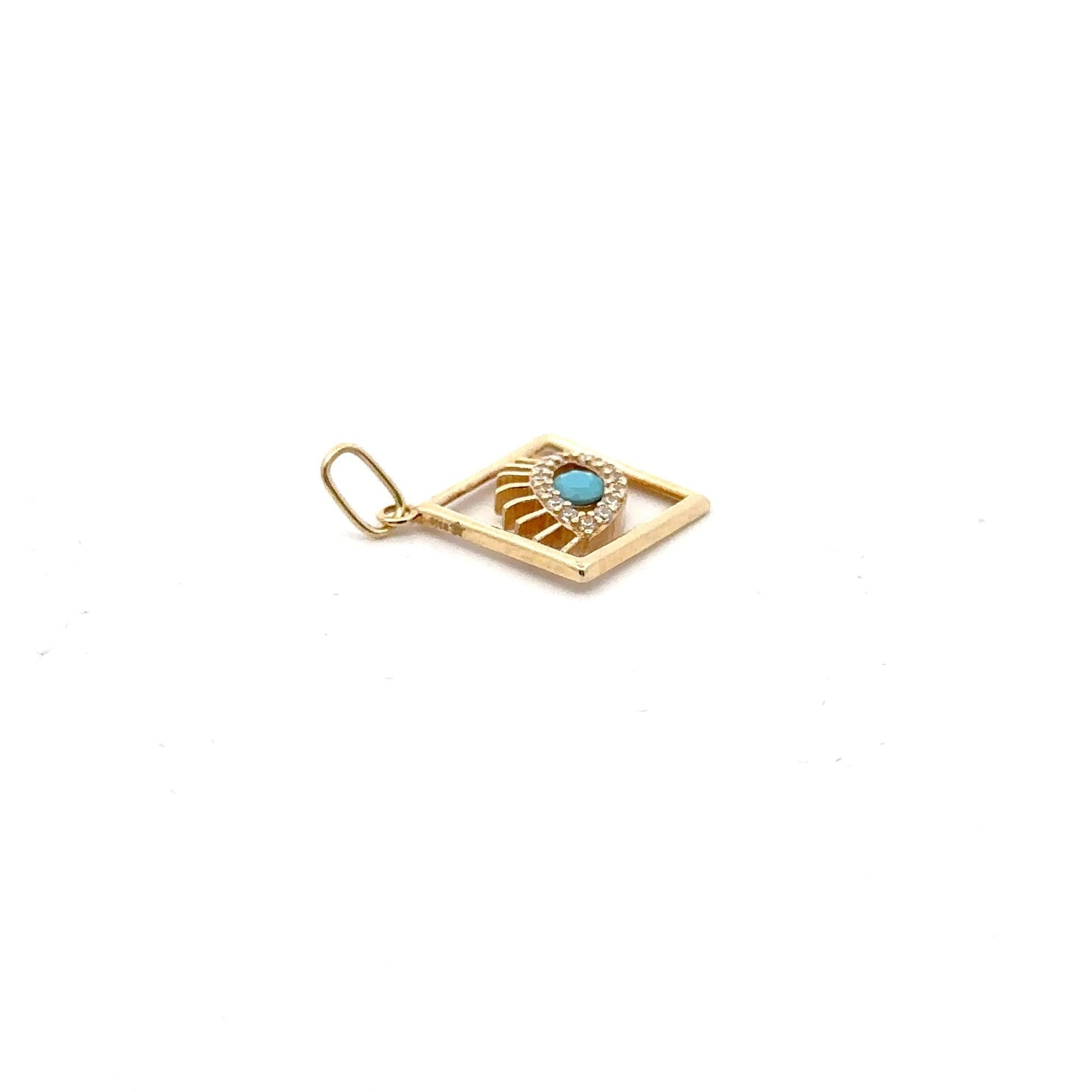 18K Gold Pendant Evil Eye Cubic Zirconia Blue Glass 1.30grams - Rafant